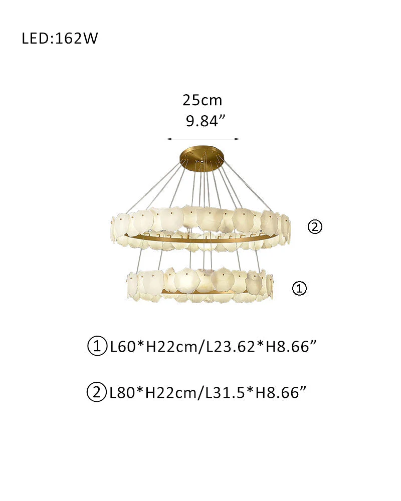 3-tiered stairwell chandeliers | irregular alabaster plate in disk ceiling with long cord - Image 11