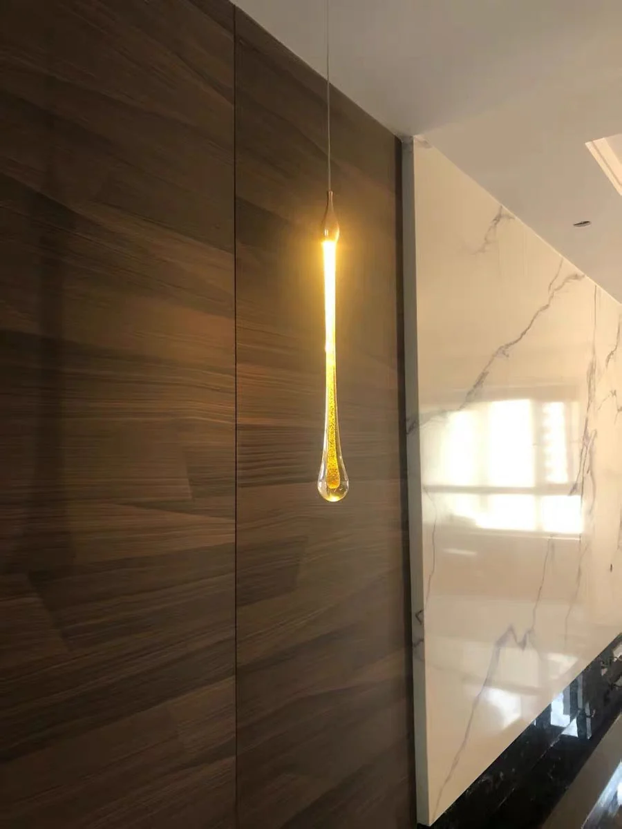 Foyer Glass Drops Pendant Chandelier Spiral Staircase High Ceiling Light Fixture In Gold Finish - Image 10