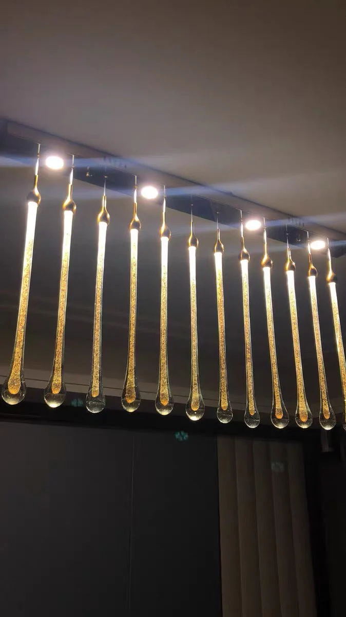 Foyer Glass Drops Pendant Chandelier Spiral Staircase High Ceiling Light Fixture In Gold Finish - Image 11