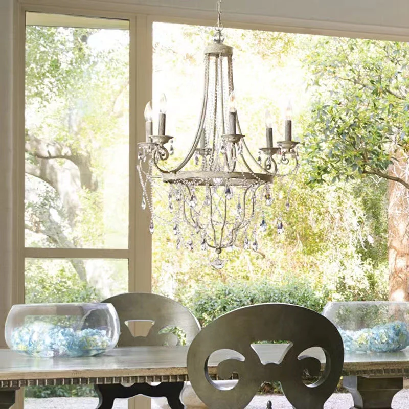 Affordable French Vintage Iron Crystal Pendant Candle Chandelier for Living Room / Restaurant / Cafe / Hotel lobby - Image 4
