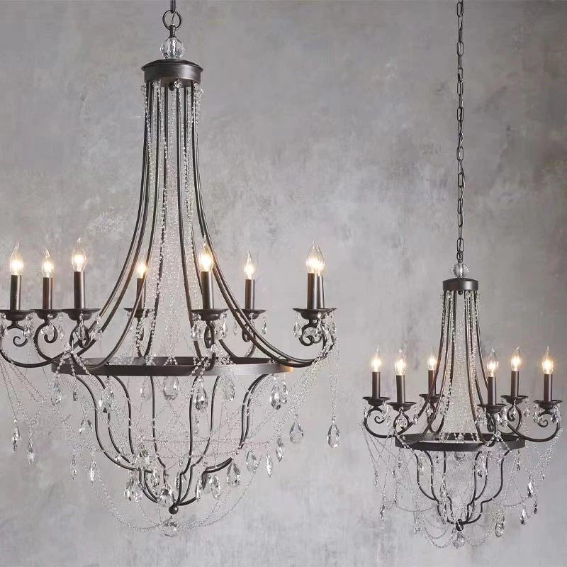 Affordable French Vintage Iron Crystal Pendant Candle Chandelier for Living Room / Restaurant / Cafe / Hotel lobby - Image 5