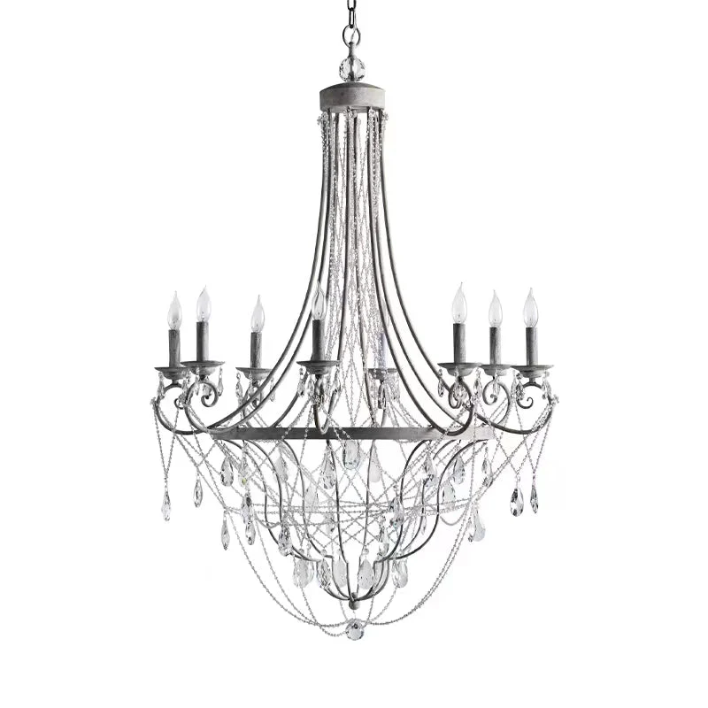 Affordable French Vintage Iron Crystal Pendant Candle Chandelier for Living Room / Restaurant / Cafe / Hotel lobby - Image 6