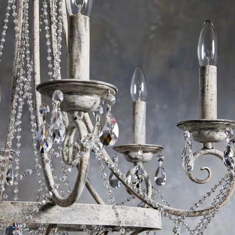 Affordable French Vintage Iron Crystal Pendant Candle Chandelier for Living Room / Restaurant / Cafe / Hotel lobby - Image 7