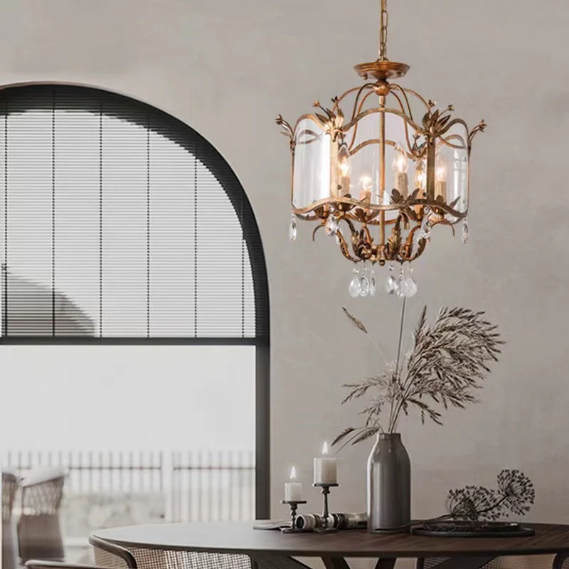 Affordable Retro Wrought Iron Glass Shade Candle Pendant Chandelier for Dining Room/Bedroom - Image 2