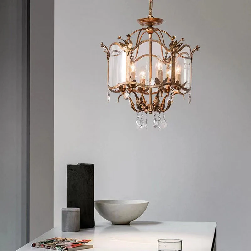 Affordable Retro Wrought Iron Glass Shade Candle Pendant Chandelier for Dining Room/Bedroom - Image 3