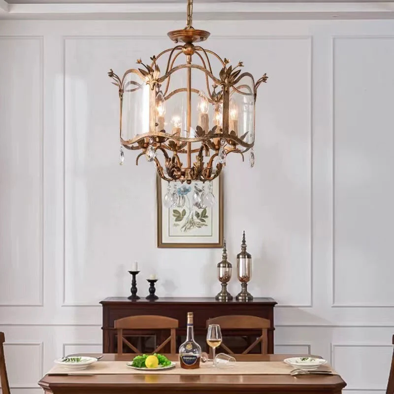 Affordable Retro Wrought Iron Glass Shade Candle Pendant Chandelier for Dining Room/Bedroom - Image 4