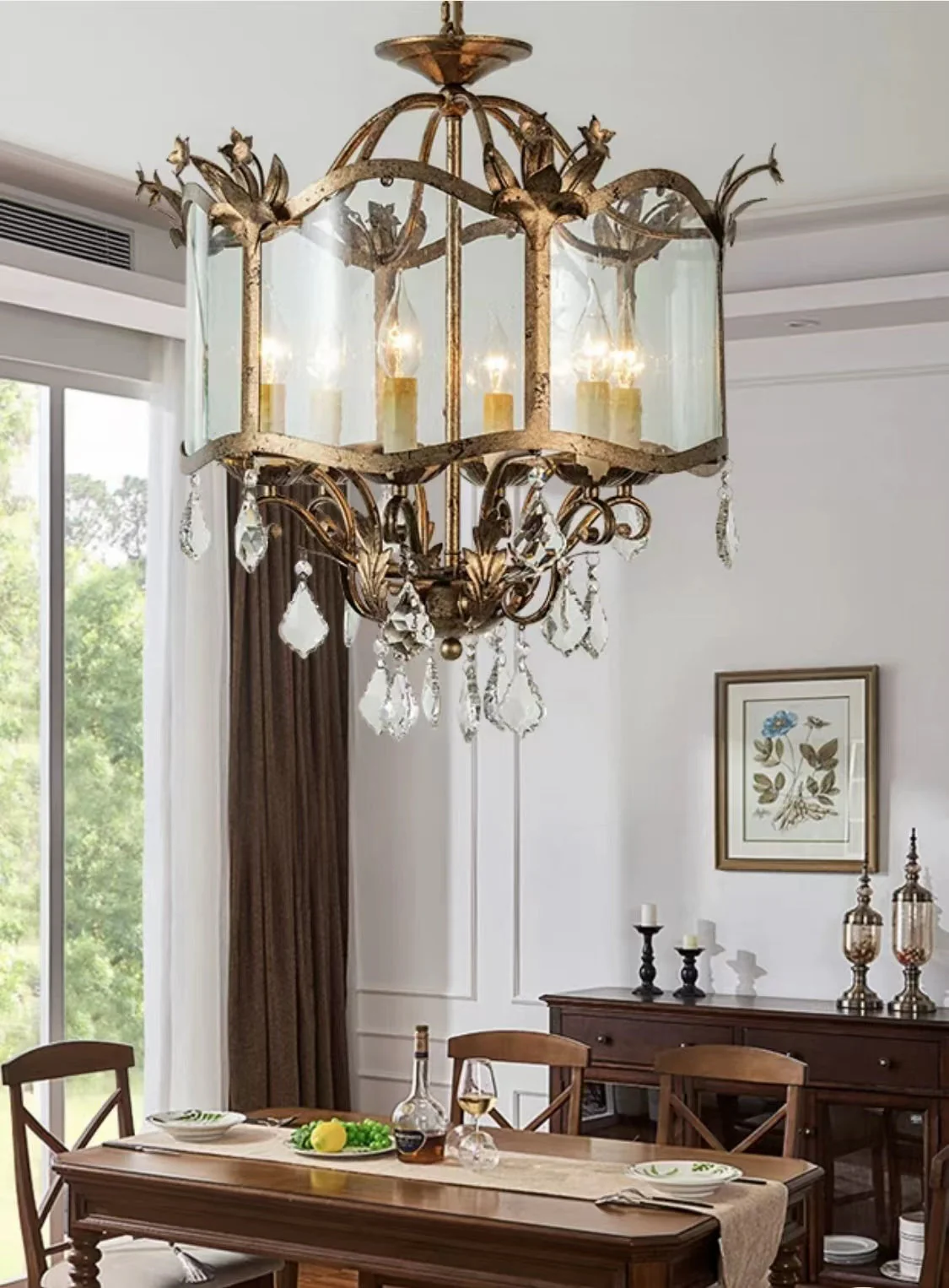 Affordable Retro Wrought Iron Glass Shade Candle Pendant Chandelier for Dining Room/Bedroom - Image 5