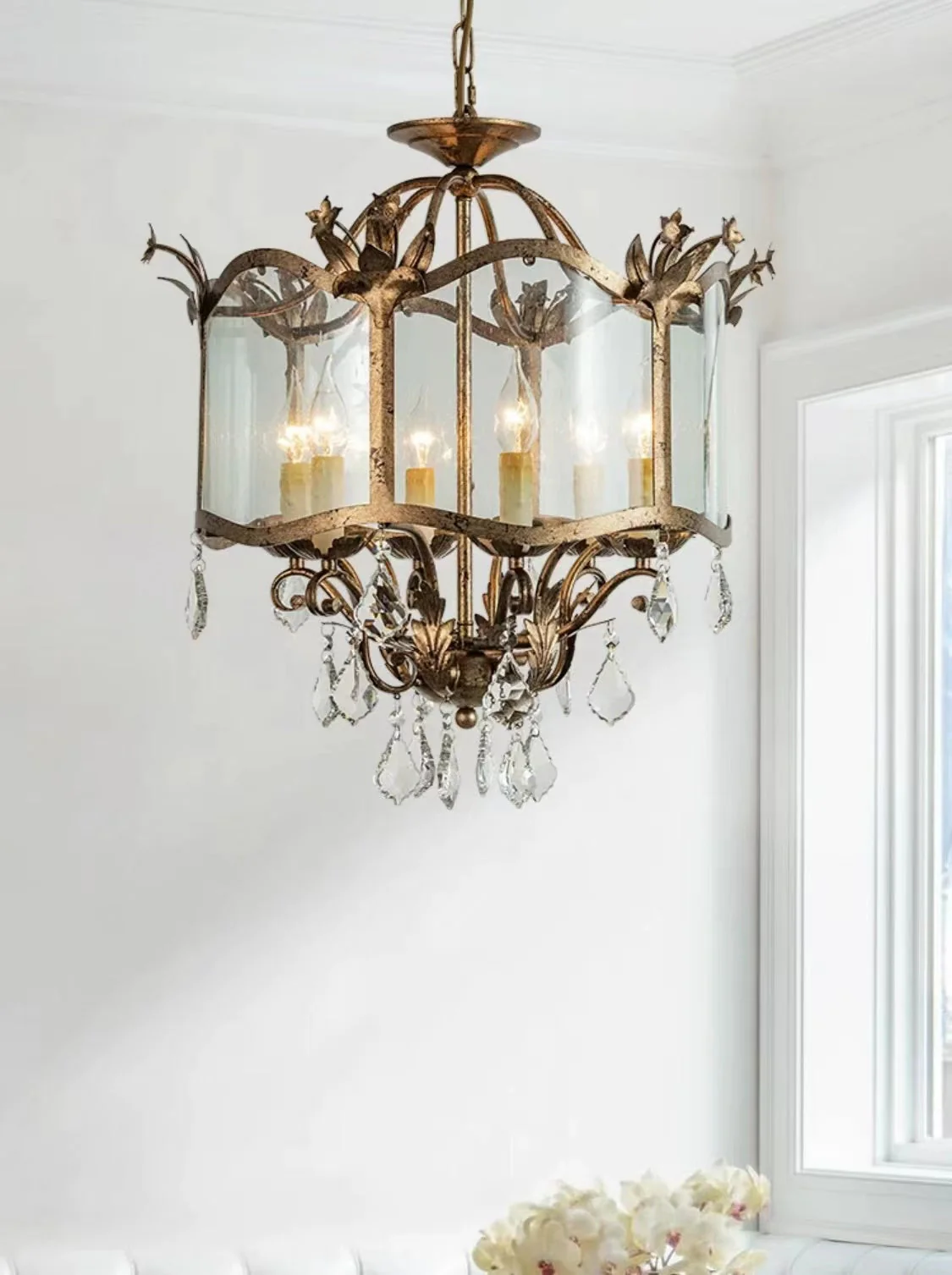 Affordable Retro Wrought Iron Glass Shade Candle Pendant Chandelier for Dining Room/Bedroom - Image 7