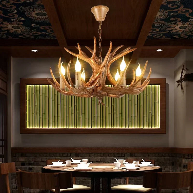 Affordable Vintage Rustic Resin Antler Candelabra Chandelier for Living Room / Restaurant / Cafe / Bar - Image 2