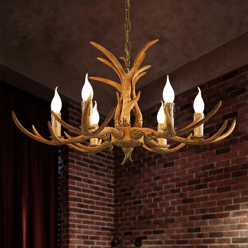 Affordable Vintage Rustic Resin Antler Candelabra Chandelier for Living Room / Restaurant / Cafe / Bar - Image 4
