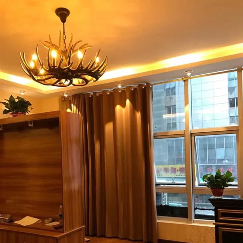 Affordable Vintage Rustic Resin Antler Candelabra Chandelier for Living Room / Restaurant / Cafe / Bar - Image 5