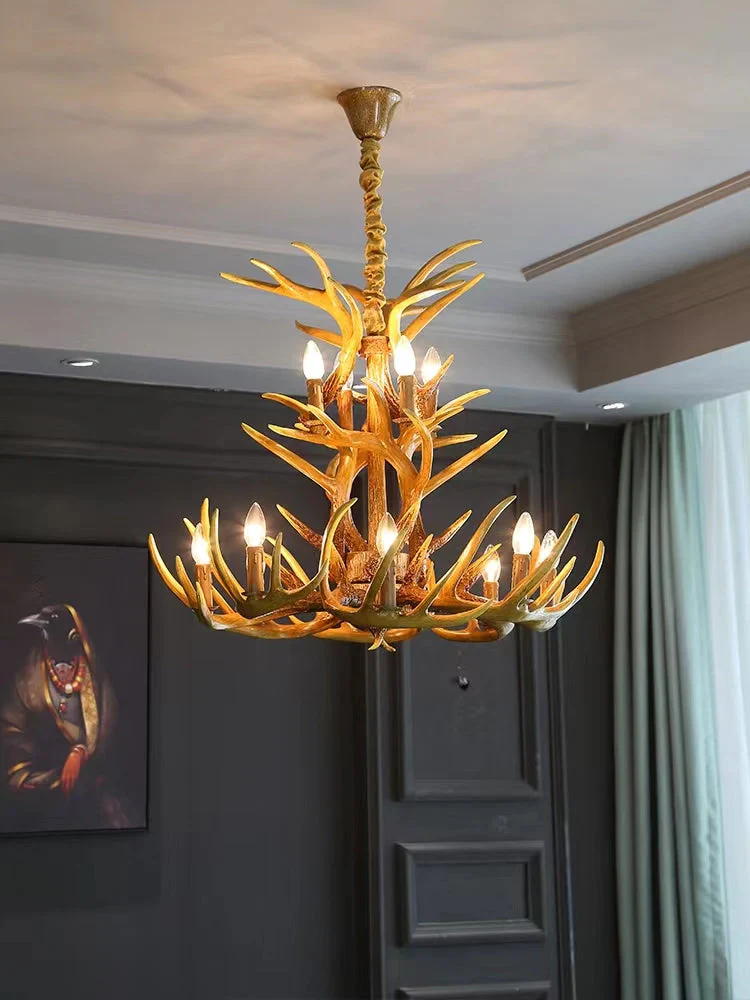 Affordable Vintage Rustic Resin Antler Candelabra Chandelier for Living Room / Restaurant / Cafe / Bar - Image 6