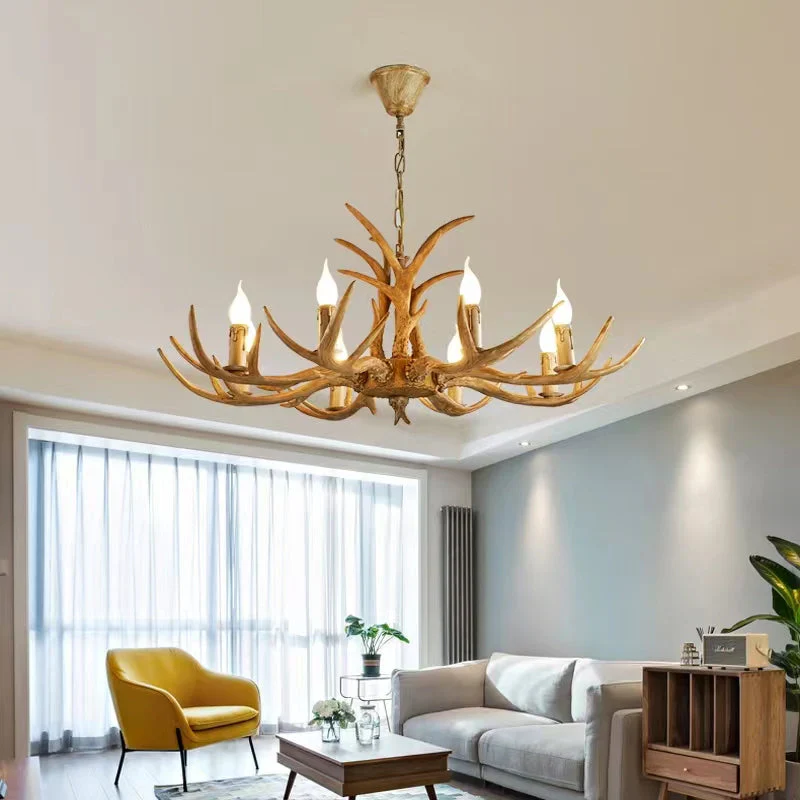 Affordable Vintage Rustic Resin Antler Candelabra Chandelier for Living Room / Restaurant / Cafe / Bar - Image 9
