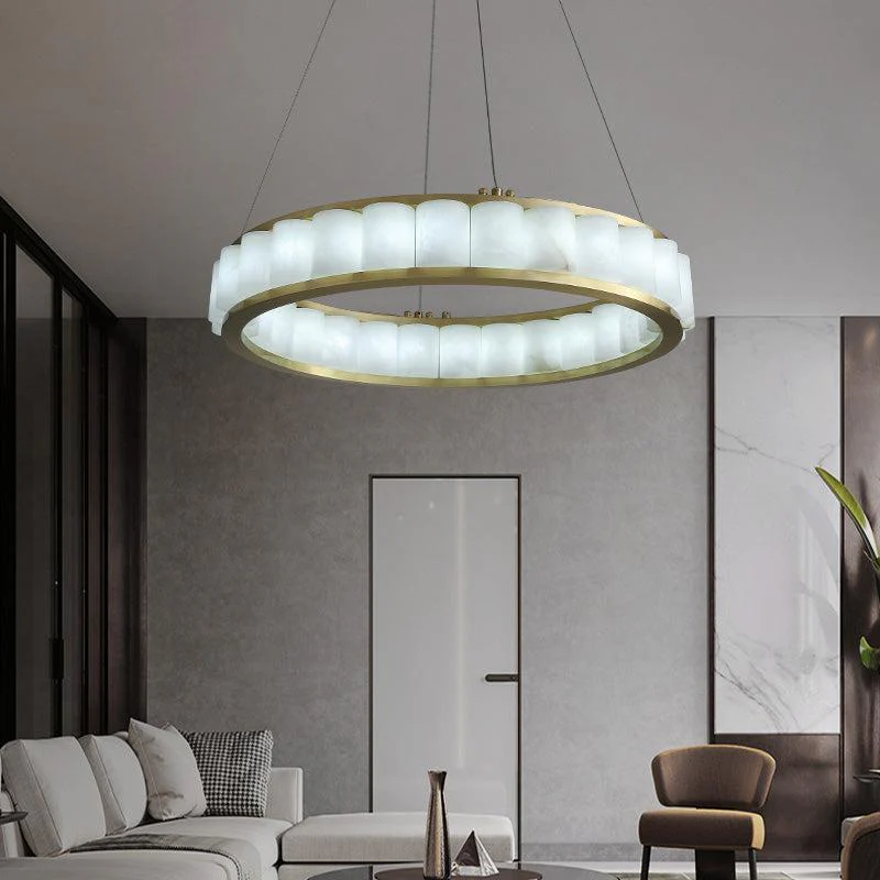 Scott Alabaster Circle Round Chandeliers - Image 2