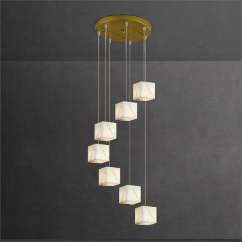 Alabaster Cube Foyer Staircase Long Chandelier - Image 3