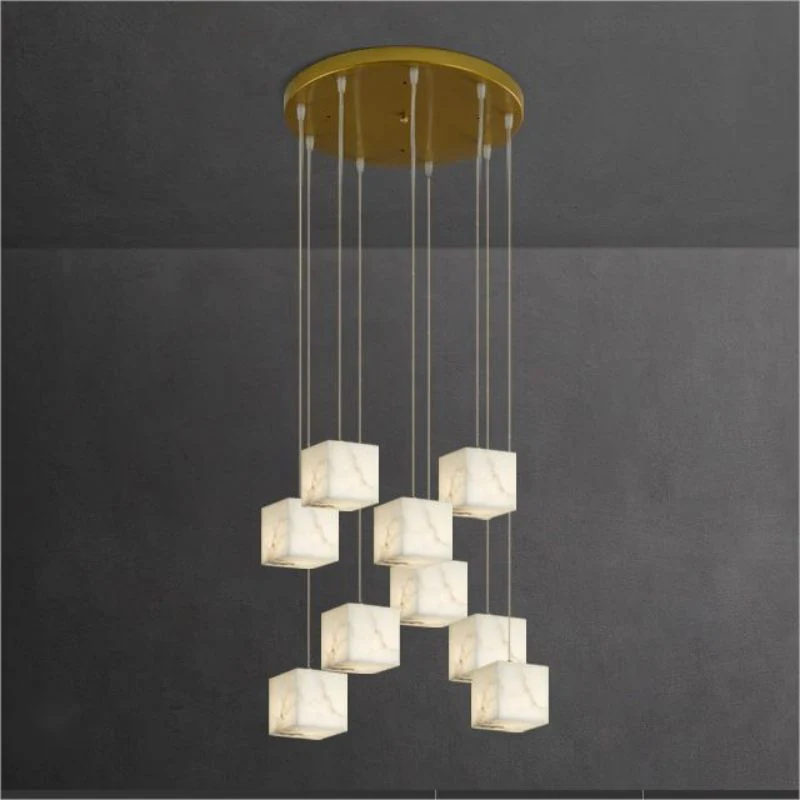Alabaster Cube Foyer Staircase Long Chandelier - Image 4