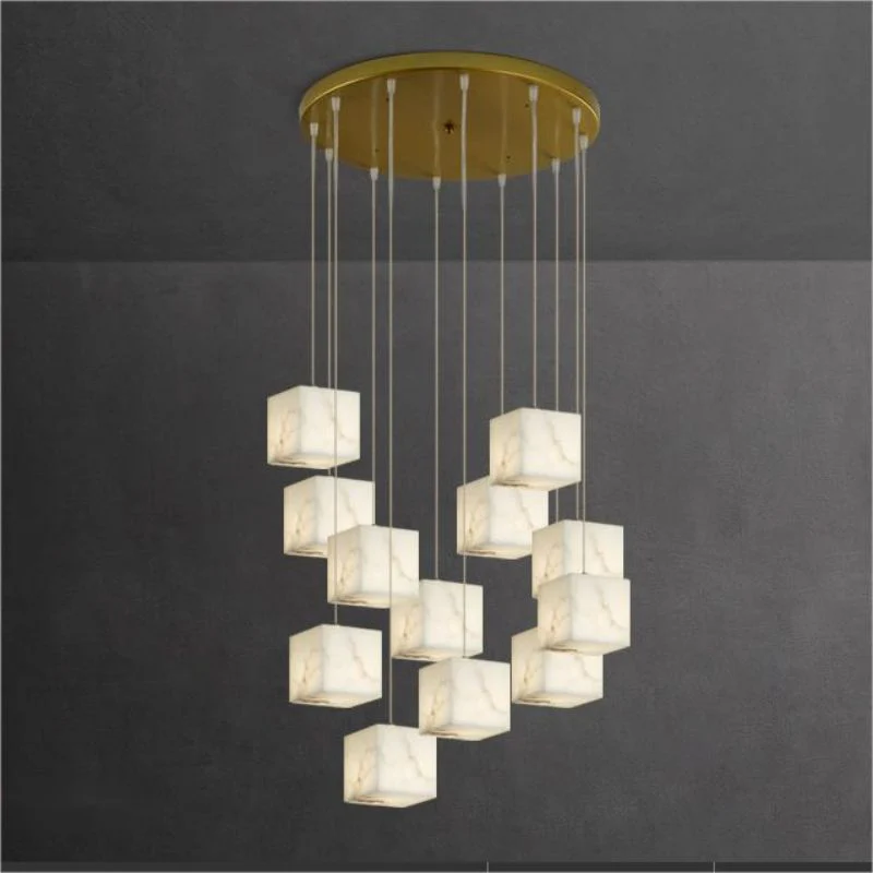 Alabaster Cube Foyer Staircase Long Chandelier - Image 5