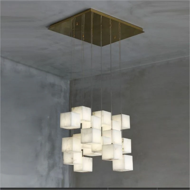 Alabaster Cube Foyer Staircase Long Chandelier - Image 6