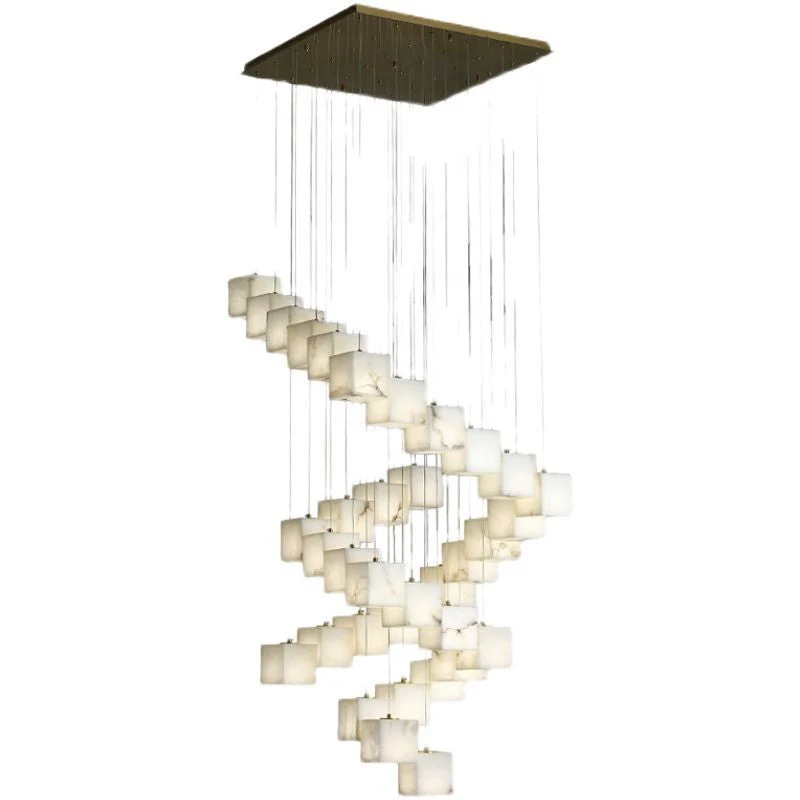 Alabaster Cube Foyer Staircase Long Chandelier - Image 9