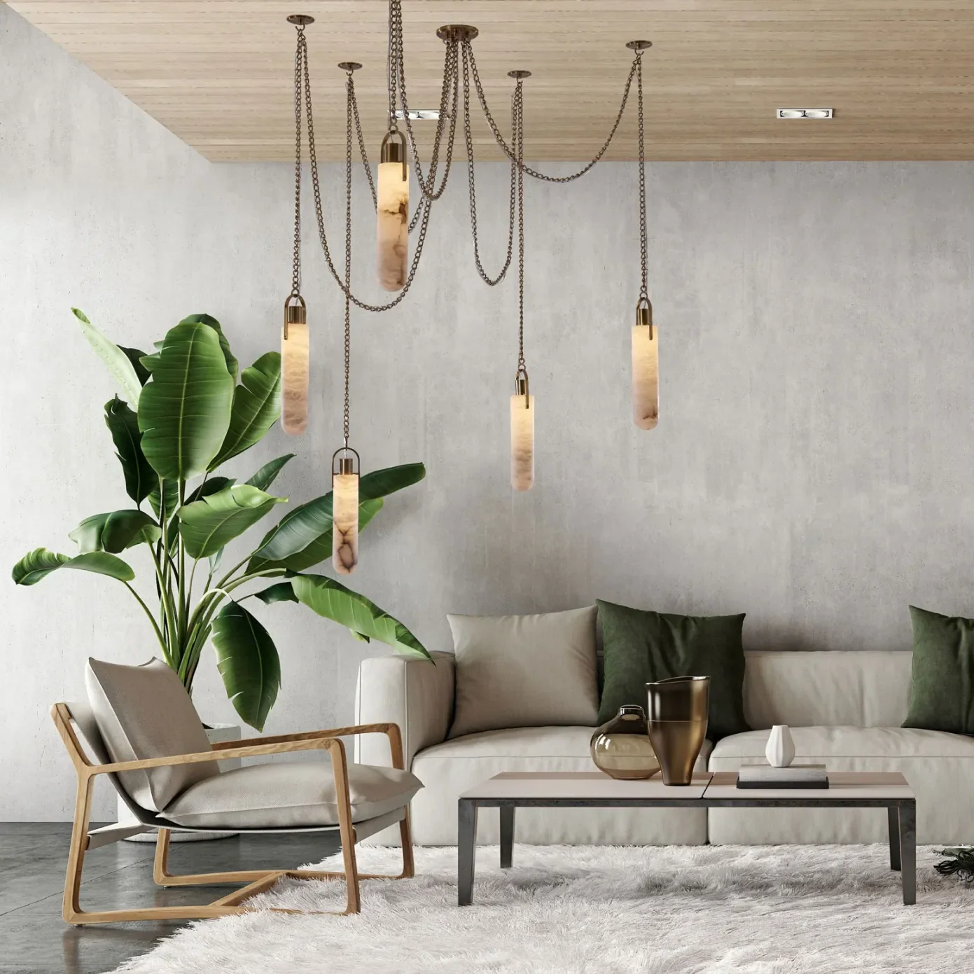 Luxury Modern Alabaster Flint 5 Light LED Multi-Drop Pendant - Image 2