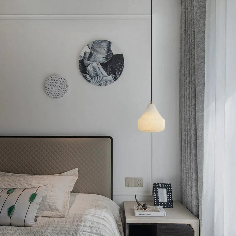 Alabaster Hat Pendant Light Over Nightstand - Image 2