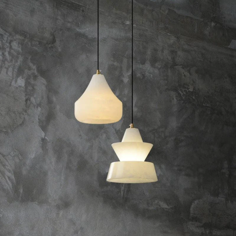 Alabaster Hat Pendant Light Over Nightstand - Image 3