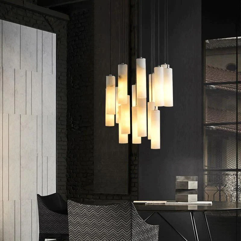 Alabaster Modern Cylindrical Round Chandelier - Image 2