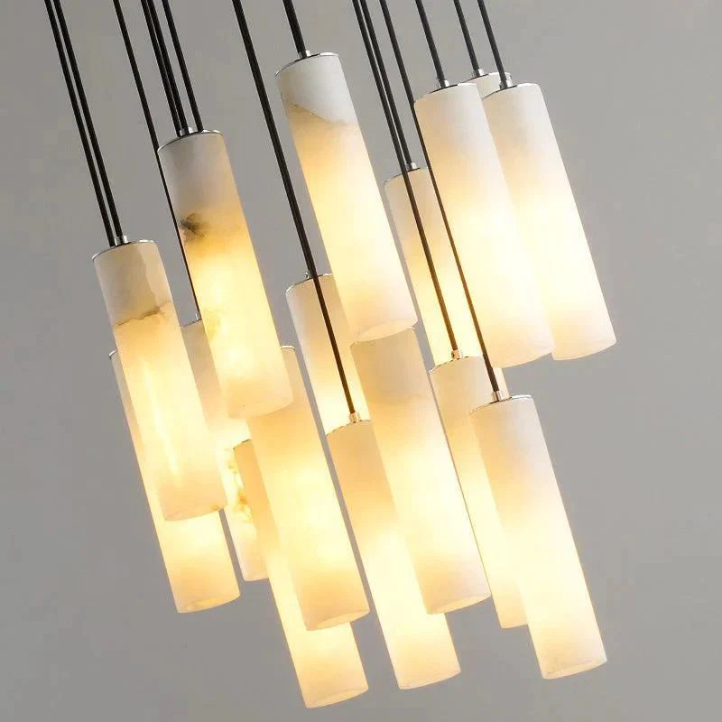 Alabaster Modern Cylindrical Round Chandelier - Image 3