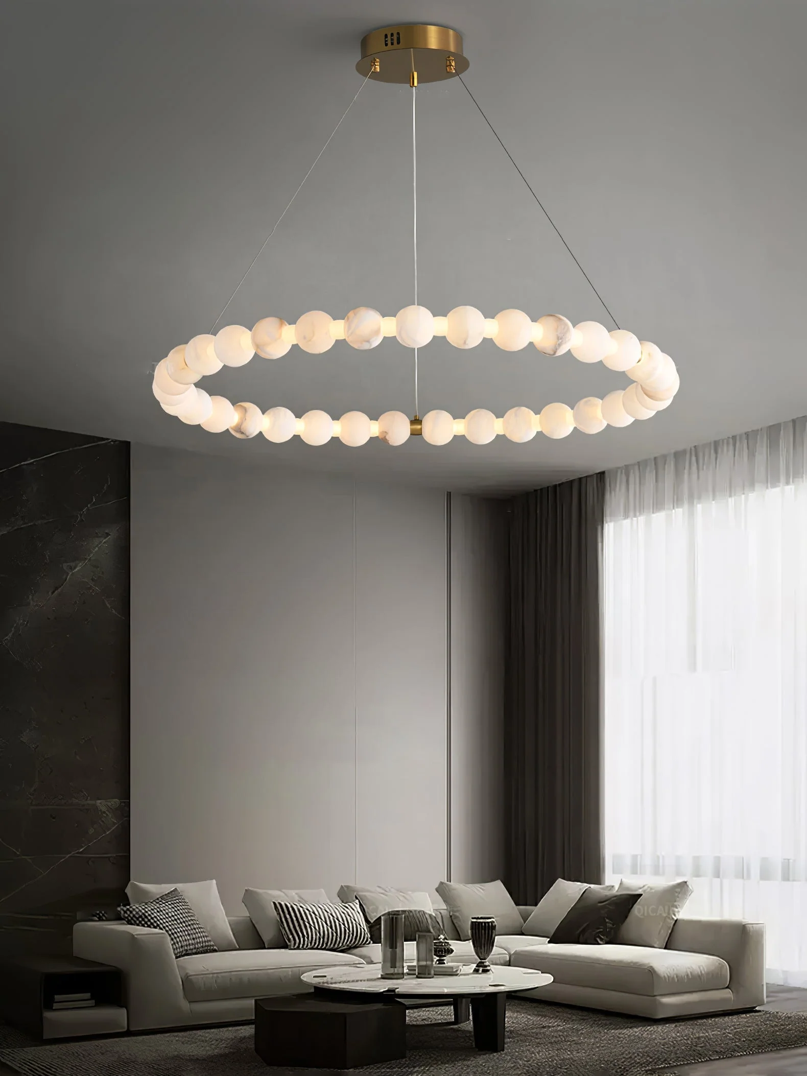 Alabaster Orb Ring Chandelier - Image 11
