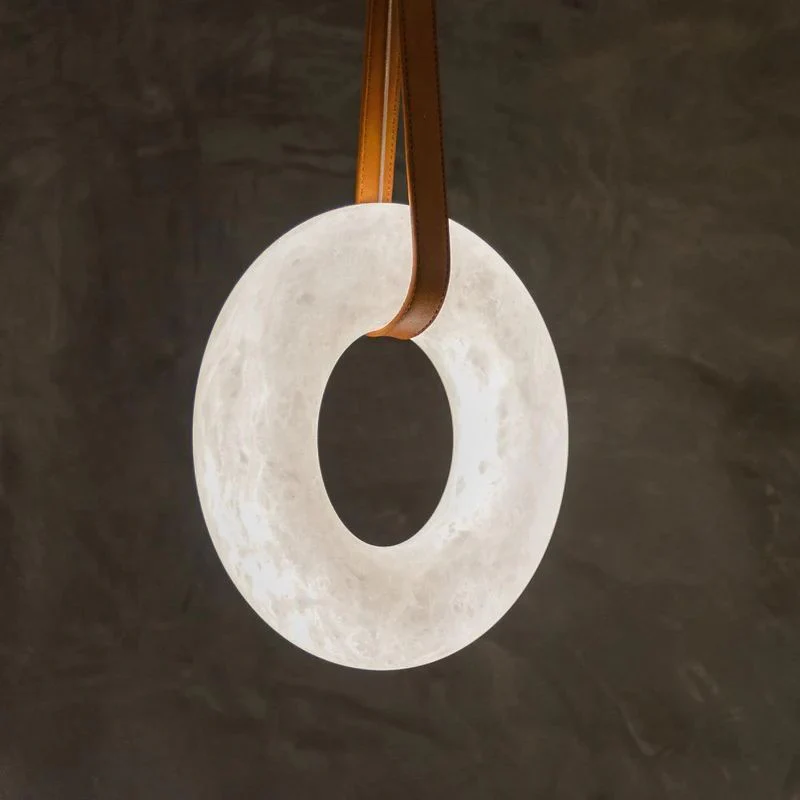 Olsa Alabaster Ring Round Pendant Chandelier, Modern Leather Strip Chandelier - Image 2