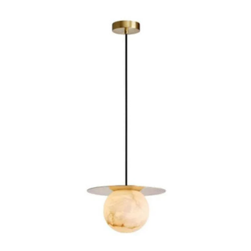 Alabaster Sphere Pendant Light Above Bed - Image 4