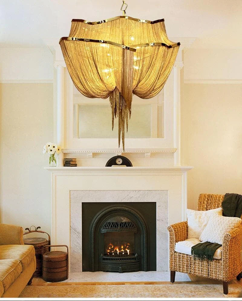 Alisa Luxury Double-Layer Aluminum Chain Tassel Chandelier - Image 5