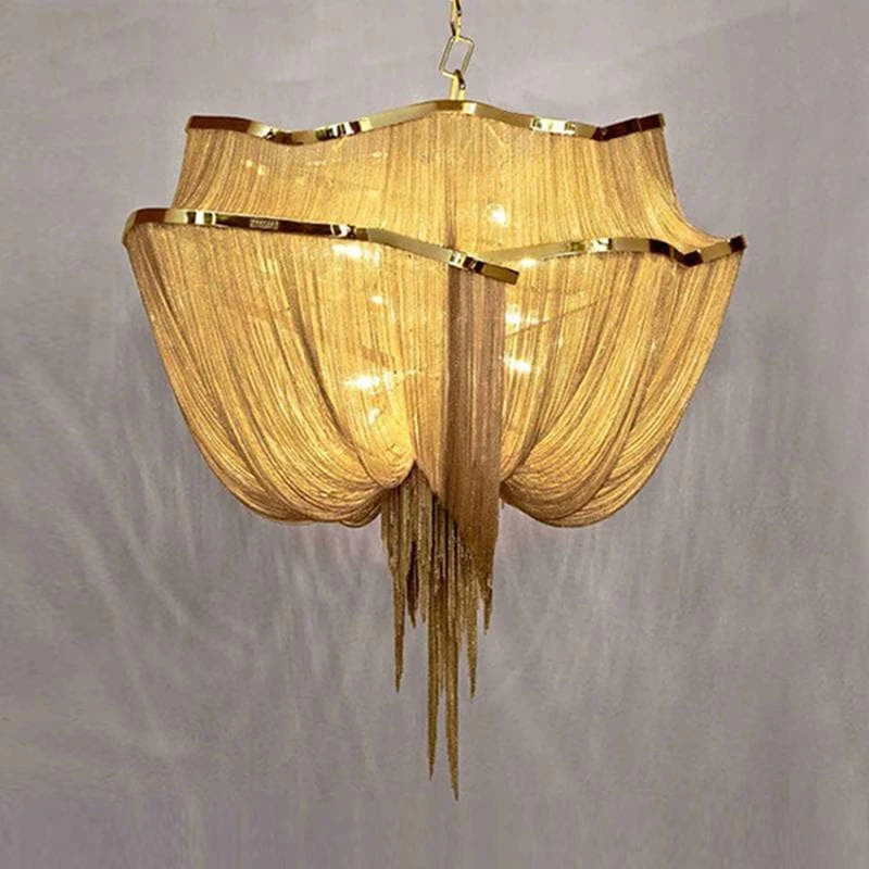 Alisa Luxury Double-Layer Aluminum Chain Tassel Chandelier - Image 8