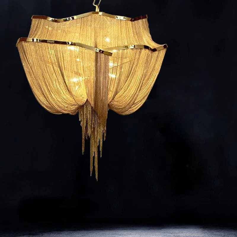 Alisa Luxury Double-Layer Aluminum Chain Tassel Chandelier - Image 9