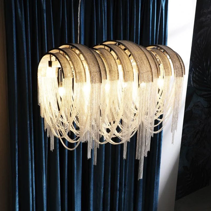 Alisa Luxury Hardware Aluminum Chain Tassel Long Branch Chandelier W35" - Image 2