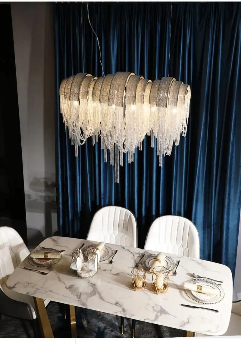 Alisa Luxury Hardware Aluminum Chain Tassel Long Branch Chandelier W35" - Image 3