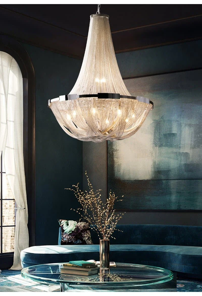 Alisa Luxury Plated Aluminum Chain Tassel Chandelier Diameter 24" 31" - Image 7