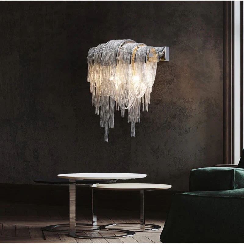 Alisa Luxury Plated Aluminum Chain Tassel Wall Sconce - Image 4