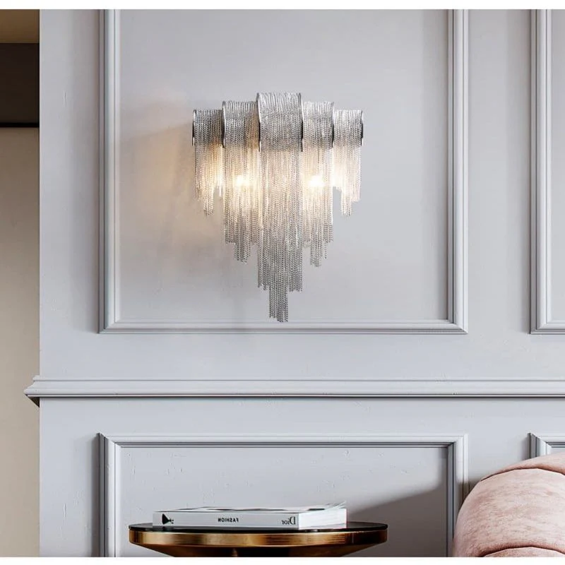 Alisa Luxury Plated Aluminum Chain Tassel Wall Sconce - Image 7