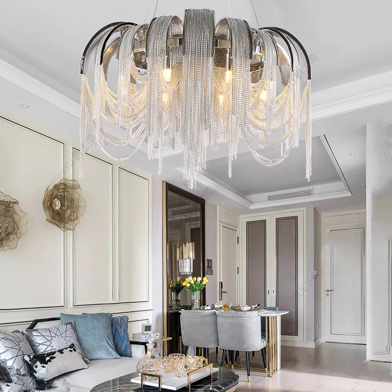 Sophian Aluminum Chain Tassel Round Chandelier - Image 4