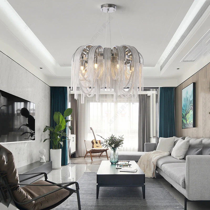 Sophian Aluminum Chain Tassel Round Chandelier - Image 6