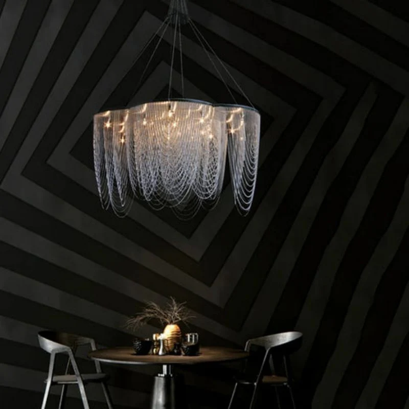 Aluminum Post-Modern Chain Flower Chandelier - Image 2