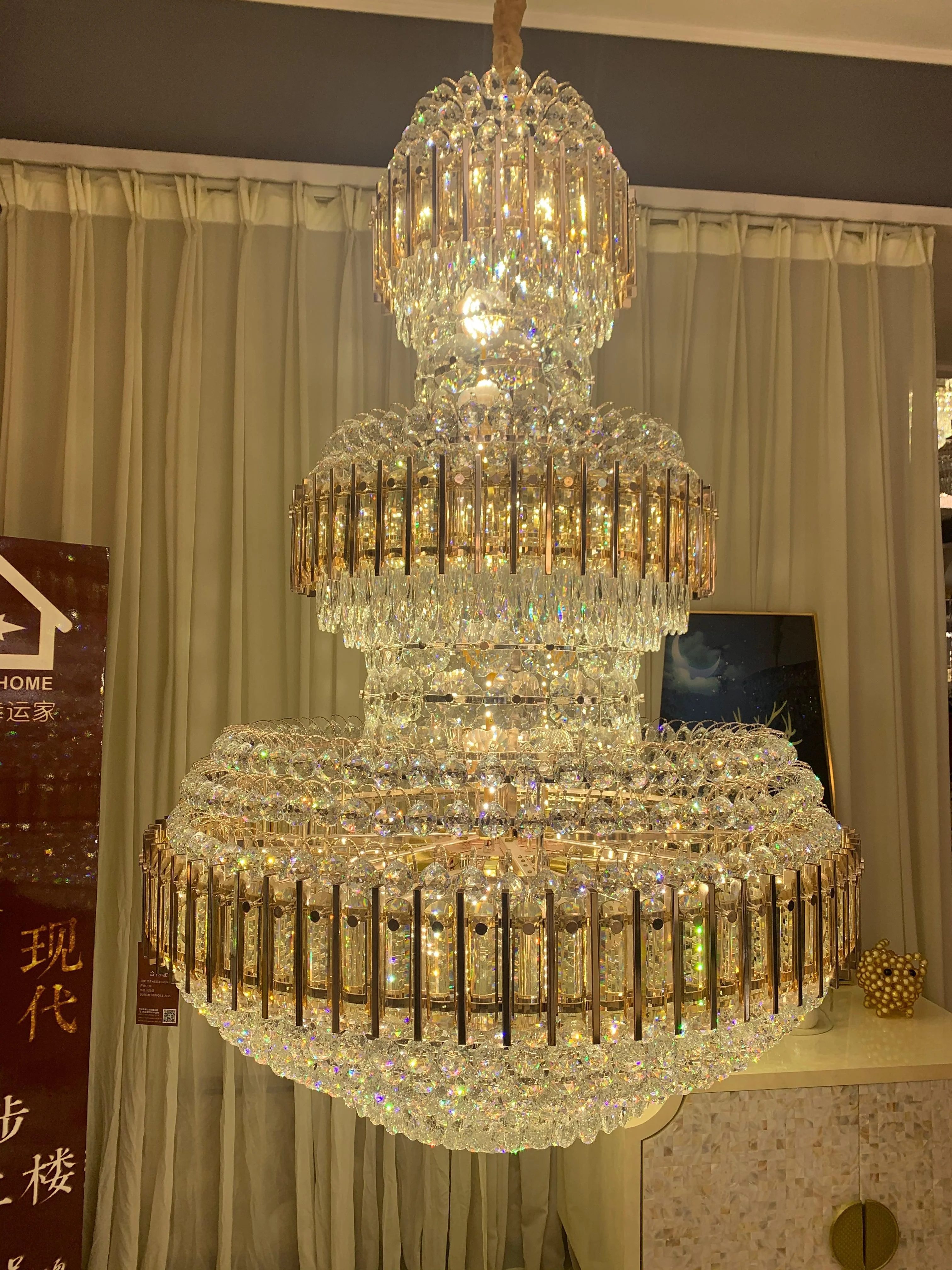 American Luxuary multi level crystal chandelier hotel lobby hall living room - Image 2