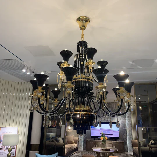 American Traditional Candle Branch Crystal Chandelier Black And Gold Luxury Living Room/Dining Room Light Fixture - Image 2