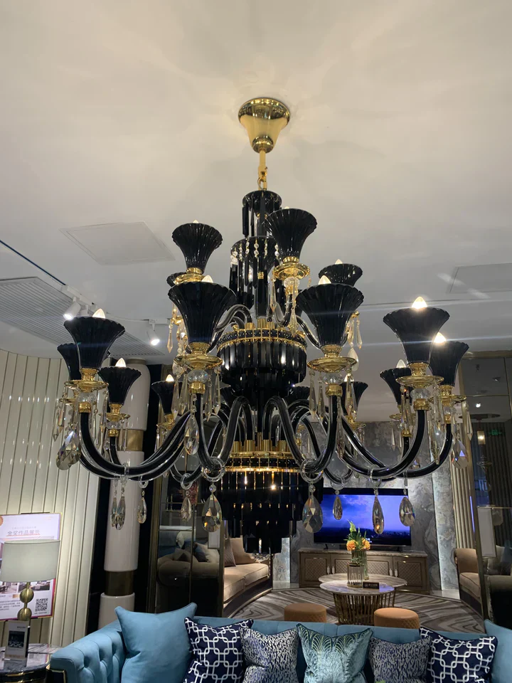American Traditional Candle Branch Crystal Chandelier Black And Gold Luxury Living Room/Dining Room Light Fixture - Image 3