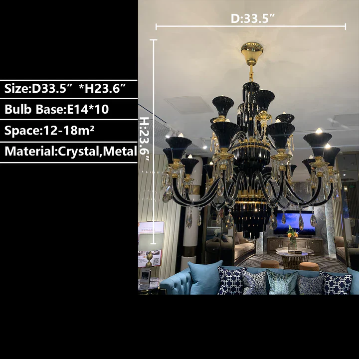 American Traditional Candle Branch Crystal Chandelier Black And Gold Luxury Living Room/Dining Room Light Fixture - Image 5