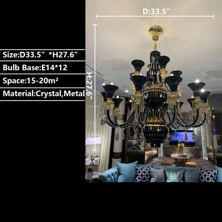 American Traditional Candle Branch Crystal Chandelier Black And Gold Luxury Living Room/Dining Room Light Fixture - Image 6