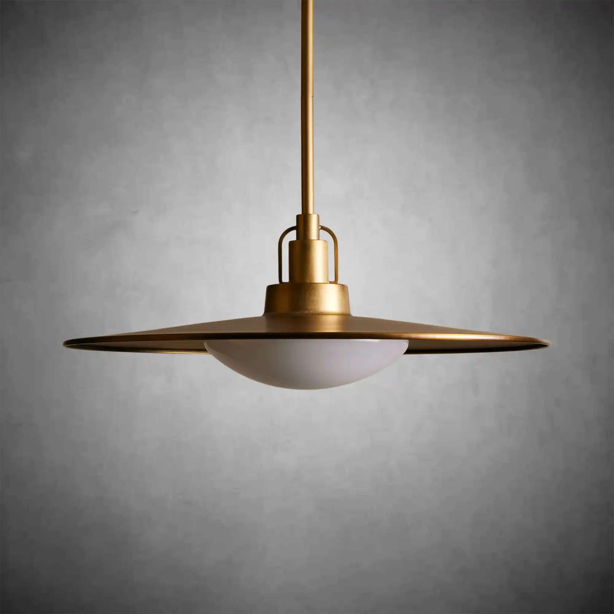 Argent Brass Finish Iron Pendant Light with Opal Glass Dome - Image 8