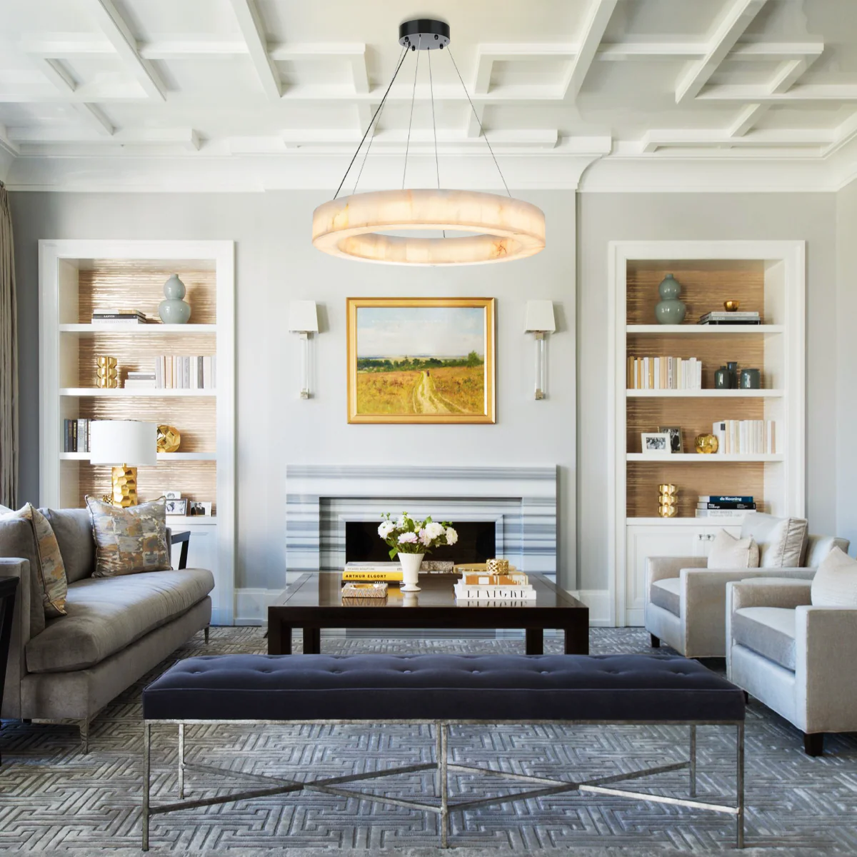 Art Alabaster Ring Chandelier for Living Room/Bedroom - Image 4