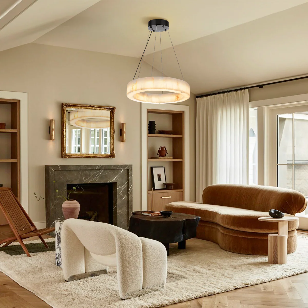 Art Alabaster Ring Chandelier for Living Room/Bedroom - Image 9